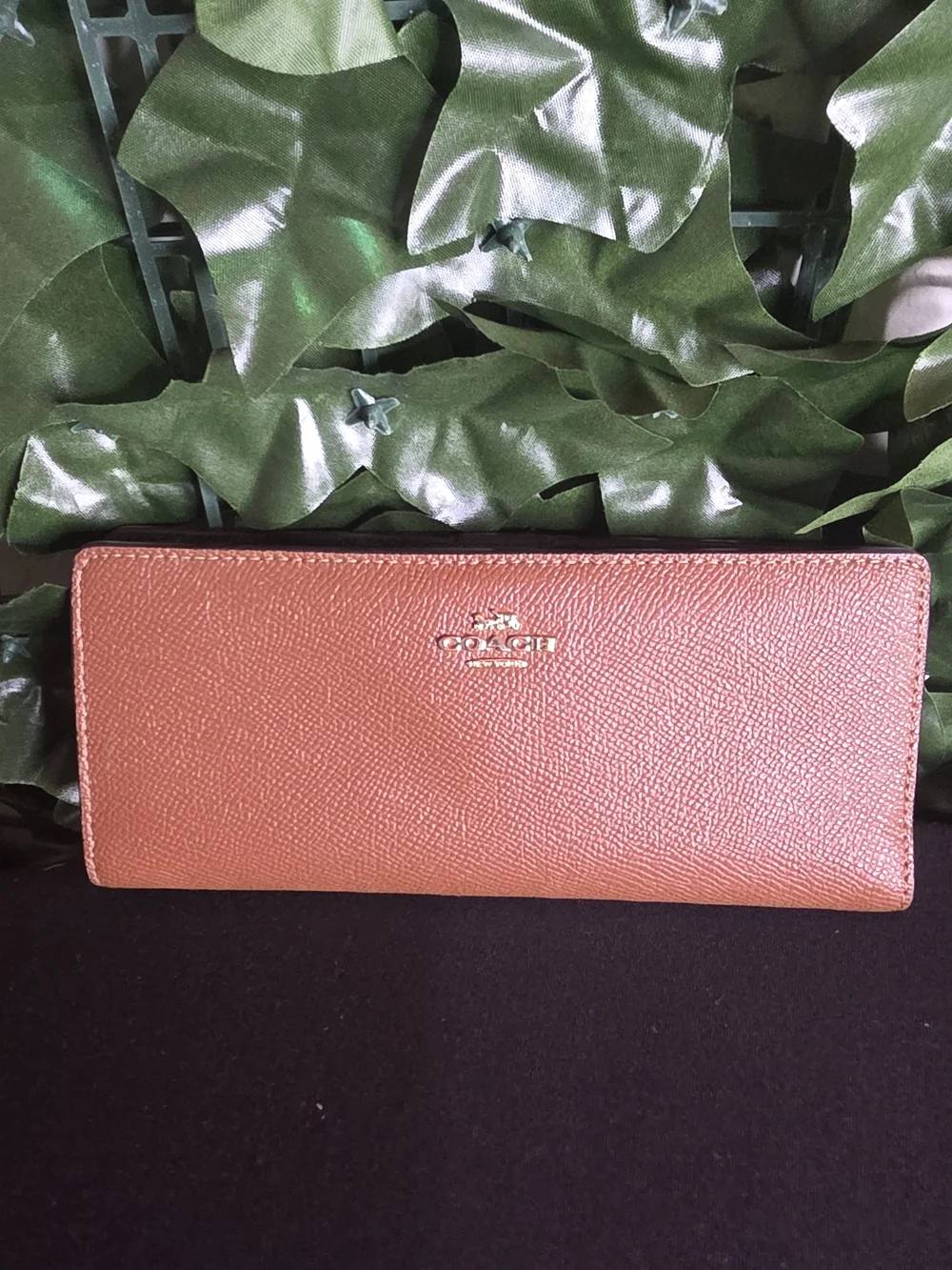 Coach Leather Zip-Around Wallet in Cognac Brown